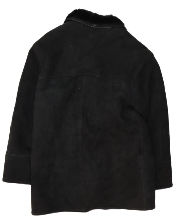 VINTAGE Herre Shearling Overfrakke IT 48 Medium Black Shearling