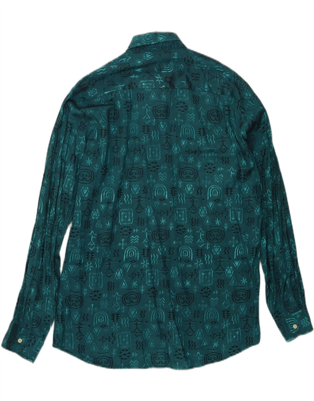 VINTAGE Mens Shirt Medium Turquoise Geometric Polyester Vintage Vintage and Second-Hand Vintage from Messina Hembry 