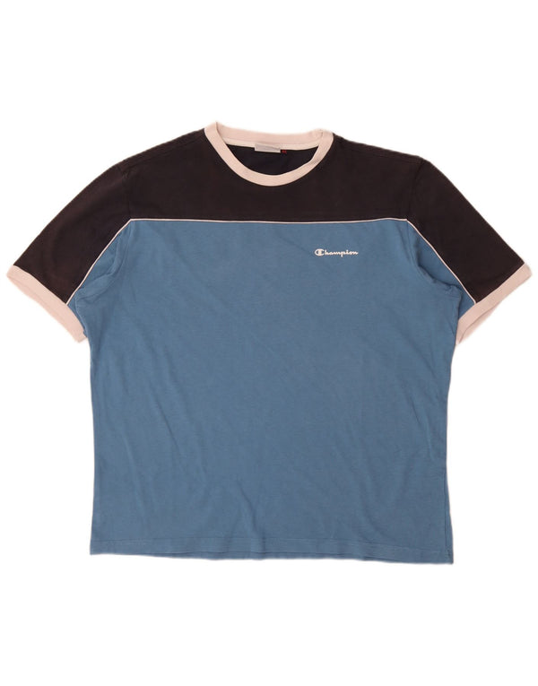 Champion Herre T-Shirt Top XL Blå Colourblock Bomuld