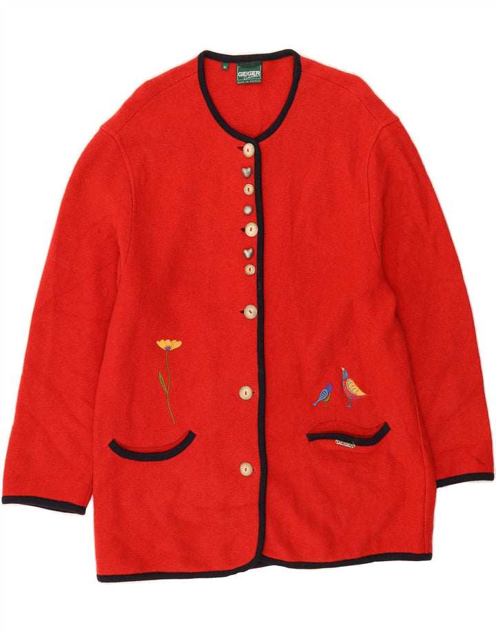 GEIGER Womens Longline Cardigan Sweater EU 42 Large Red Floral Vintage Geiger and Second-Hand Geiger from Messina Hembry 