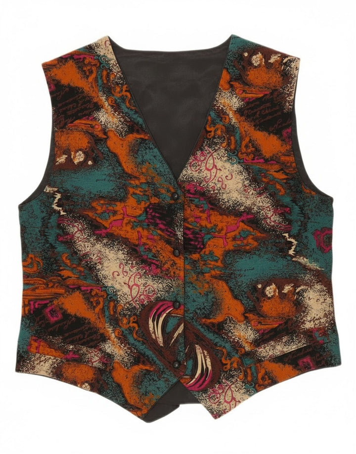 Vintage kvinders abstrakt mønster vest UK 14 Medium Flerfarvet