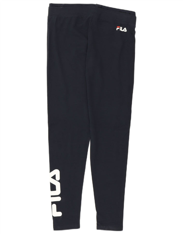 Fila Kvinders Grafiske Leggings UK 14 Stor Marineblå Bomuld
