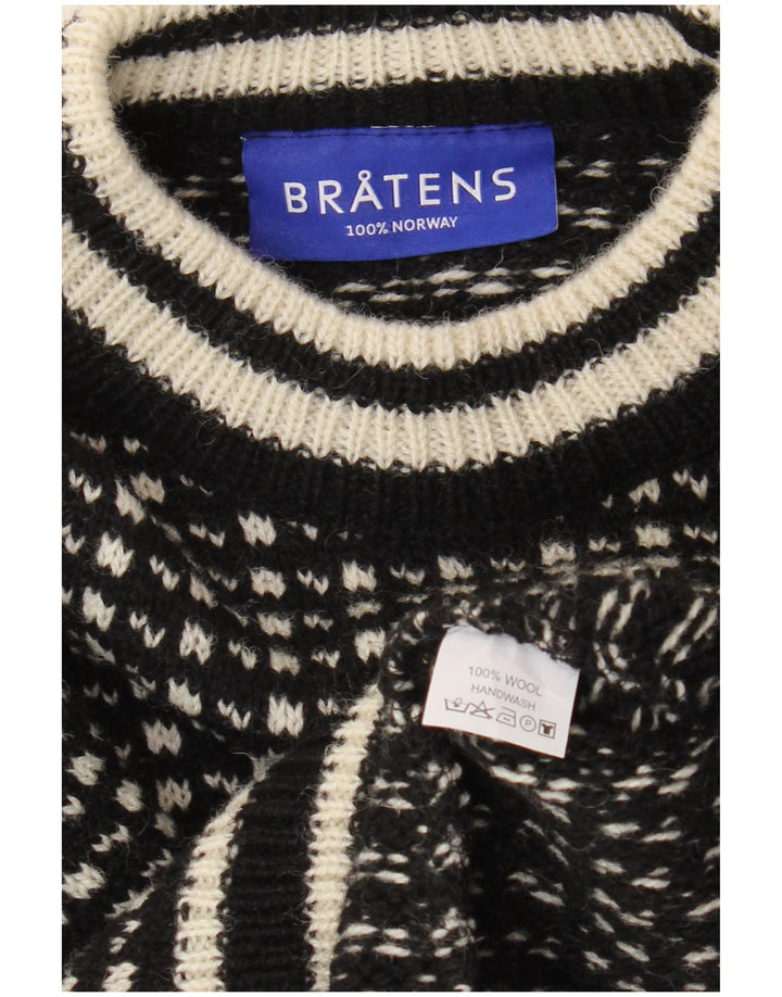 Bratens Herre Boat Neck Jumper Sweater Medium Sort Geometrisk Uld