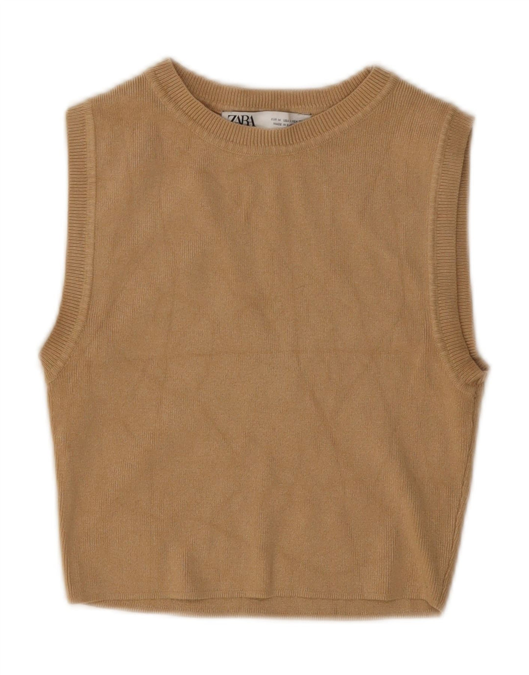 Zara Womens Crop Vest Tank Top UK 12 Medium Brown Viscose