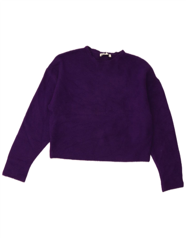 Zara Womens Crop Jumper Sweater med rund hals DK 14 Medium Lilla