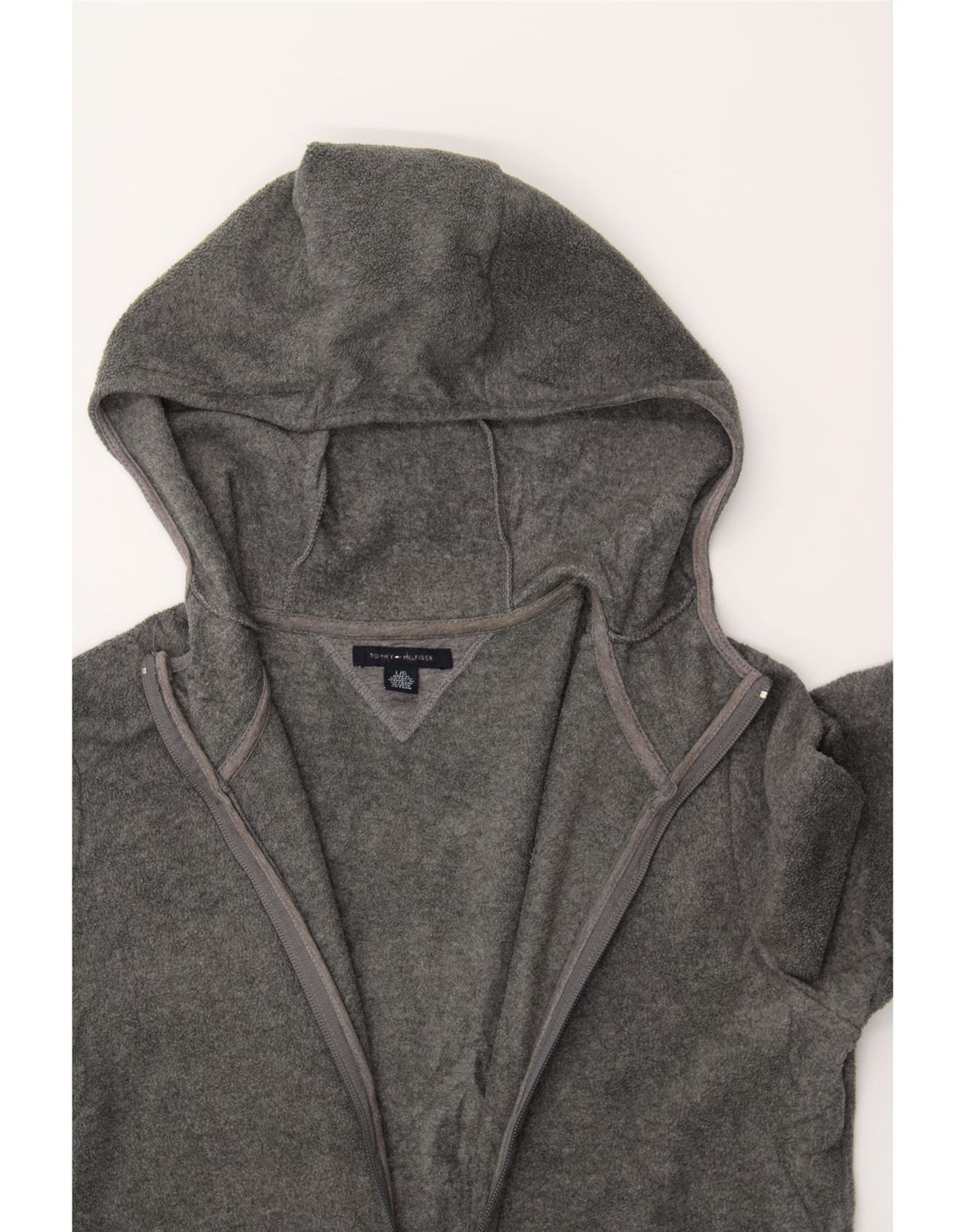 TOMMY HILFIGER Womens Hooded Fleece Jacket UK 16 Large Grey Polyester Vintage Tommy Hilfiger and Second-Hand Tommy Hilfiger from Messina Hembry 