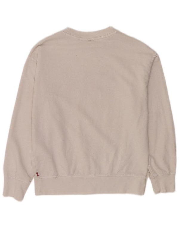 Levi's Dame grafisk oversize sweatshirt trøje UK 6 XS hvid bomuld