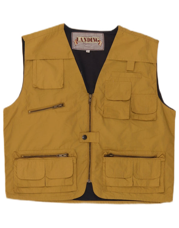 Vintage Herre Utility Gilet UK 38 Medium Yellow Polyester