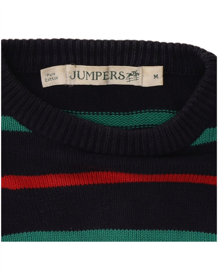 Vintage sweater med rund hals til mænd Medium marineblå stribet bomuld