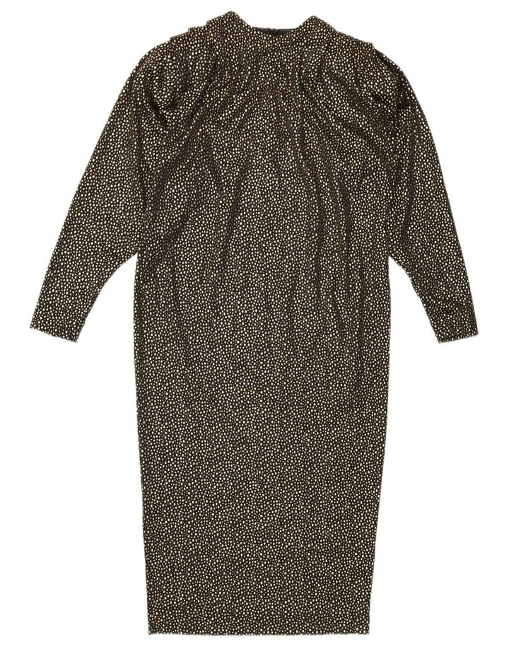 Vintage Dame Langærmet Skift Kjole IT 42 Medium Gold Spotted