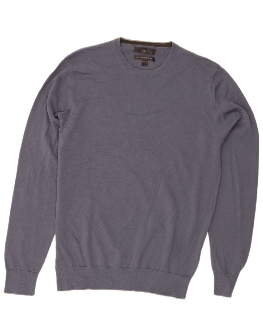 Marks & Spencer Herre sweater med rund hals, mellemblå uld