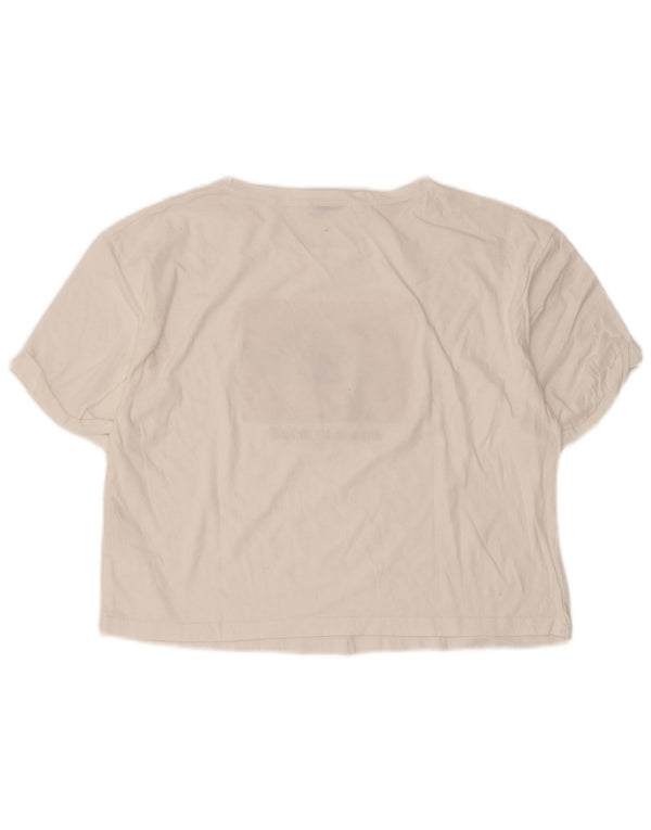 Zara Womens Crop Graphic T-Shirt Top UK 16 Large White Bomuld