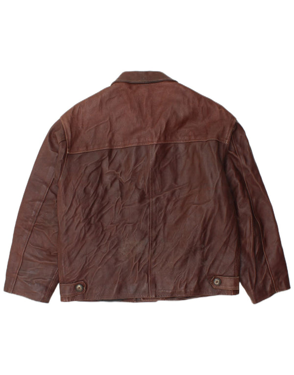 VINTAGE Læderjakke til mænd UK 38 Medium Brun Læder