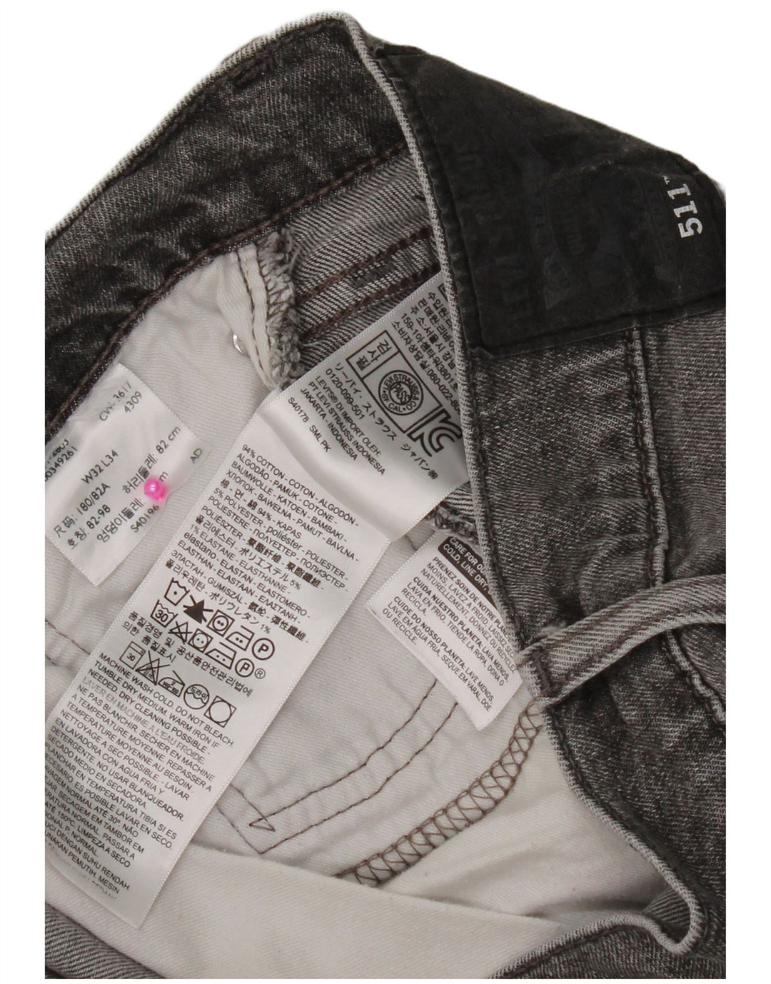 Levi's Herre 511 Slim Jeans W32 L34 Grå Bomuld