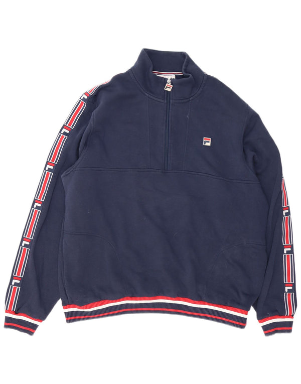Fila Herre Grafisk Zip Neck Sweatshirt Jumper 3XL Navy Blue Colourblock