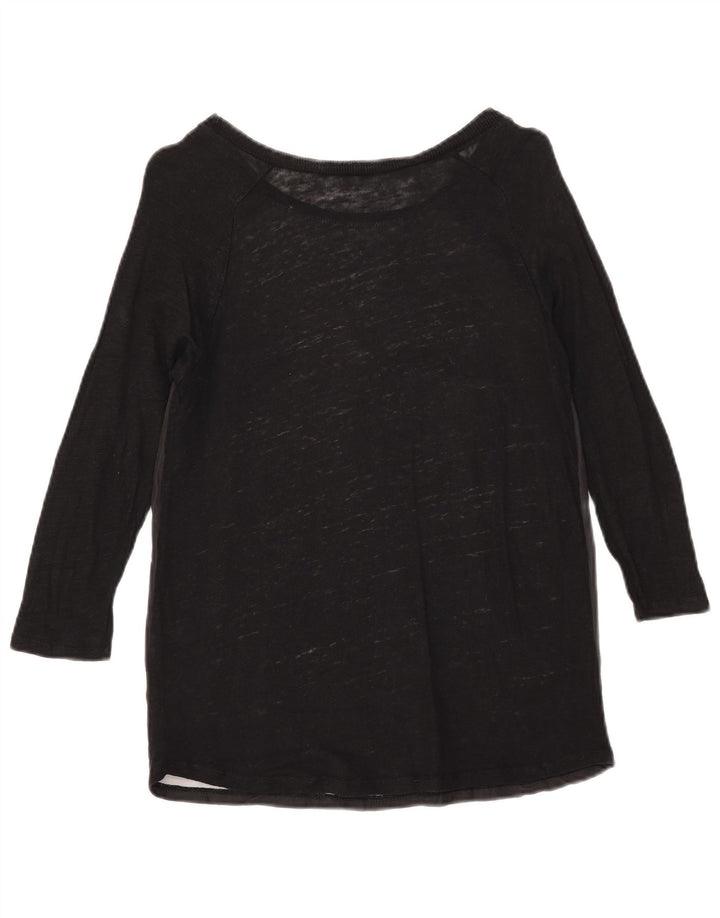 Zara Dame Grafisk Top 3/4 ærme UK 12 Medium Sort Blomster