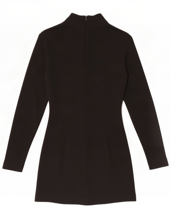 Vintage Womens Long Sleeve Sheath Dress UK 10 Small Black Viscose
