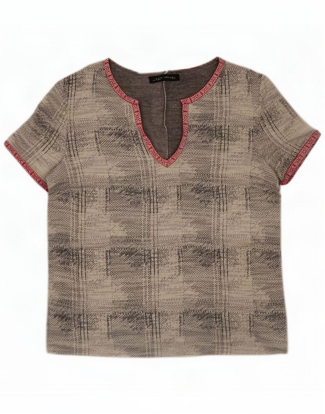 Zara abstrakt mønster blusetop til kvinder UK 16 Large Grey