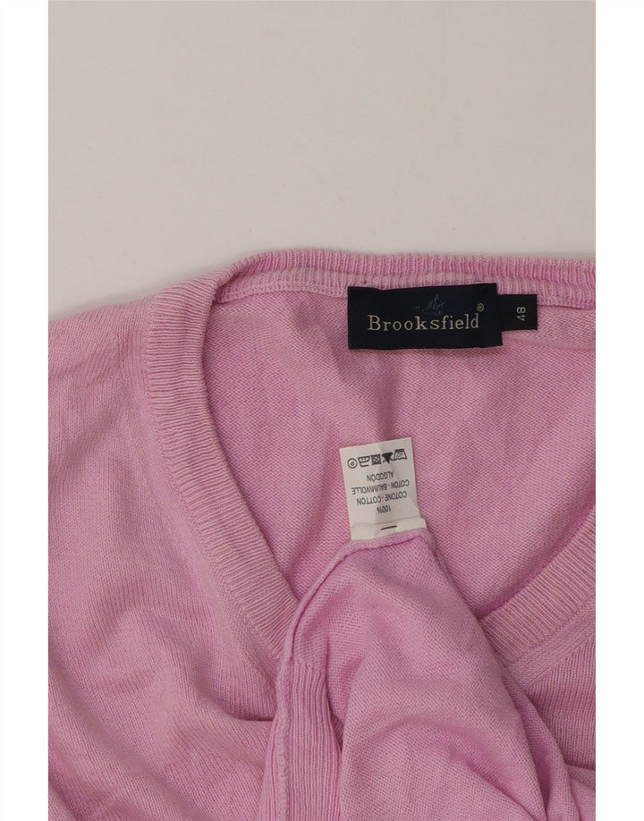 Brooksfield Herre V-hals sweater IT 48 Medium Pink Bomuld