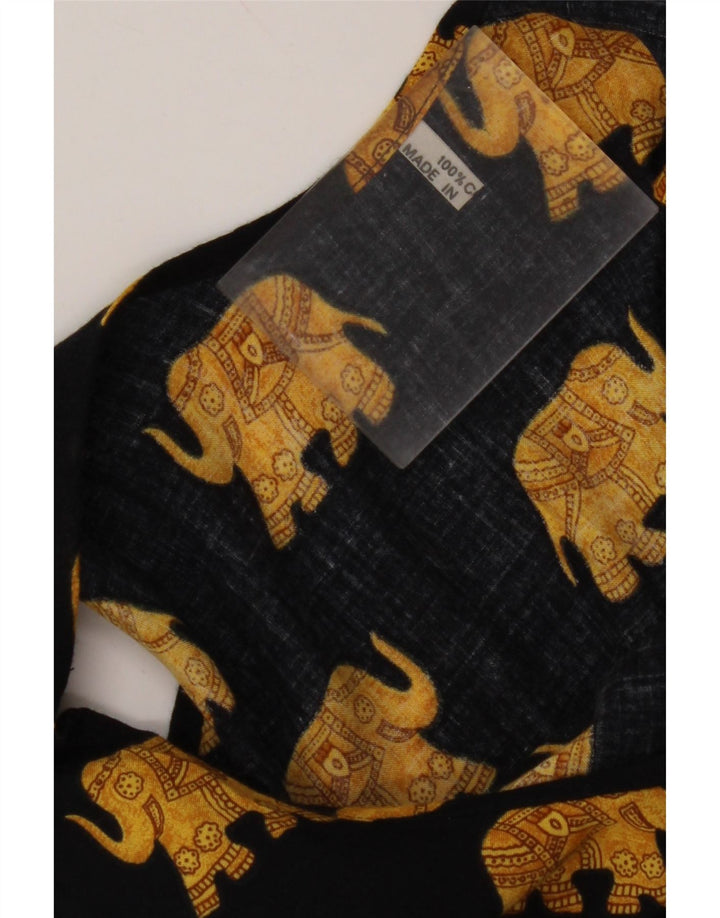 VINTAGE Dame ærmeløs solkjole UK 12 Medium Black Animal Print Bomuld