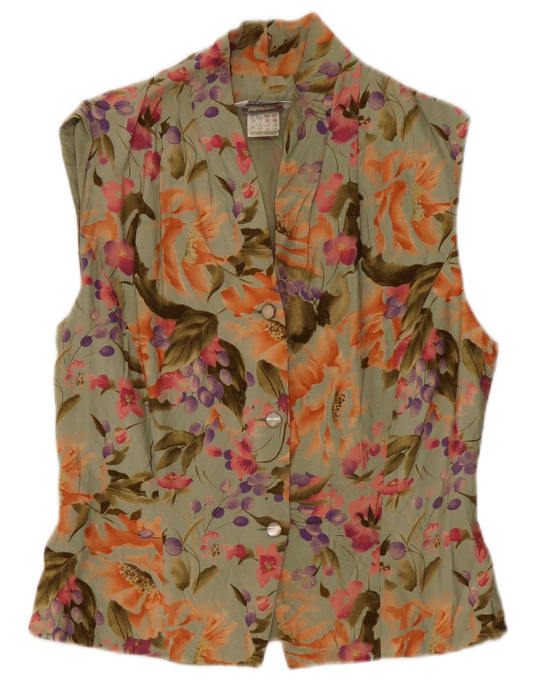 Max Mara Dame ærmeløs skjorte bluse UK 12 Medium Khaki Floral Viscose