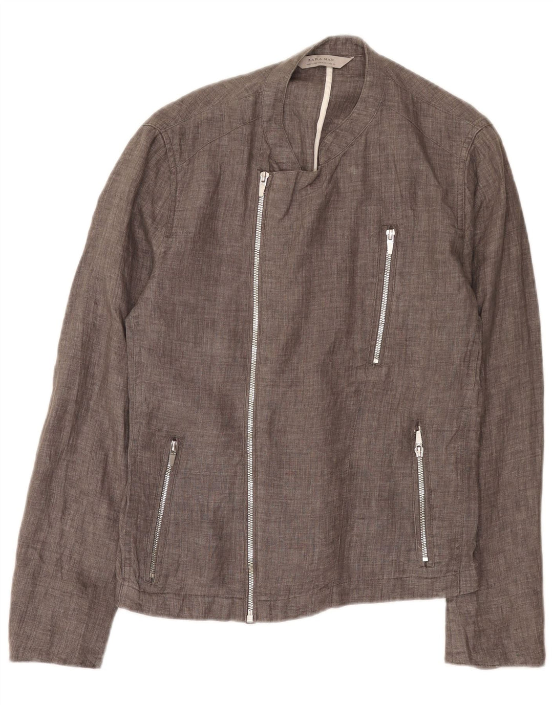 Zara Herre Utility Jacket UK 36 Medium Grey Linen