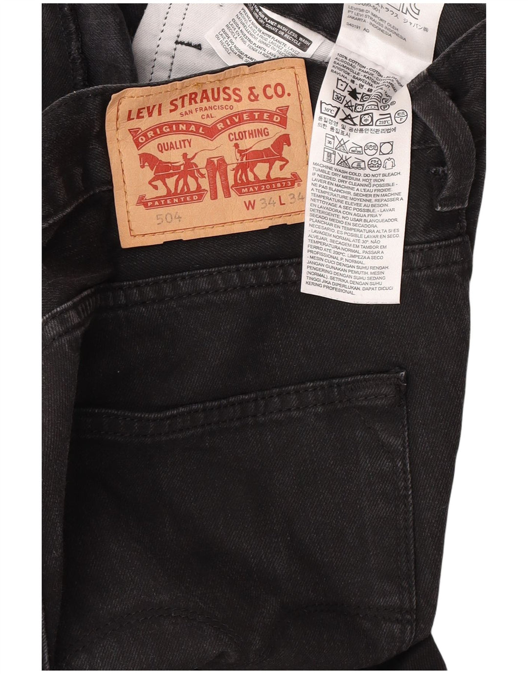 Levi's Herre 504 Straight Jeans W34 L34 Sort Bomuld