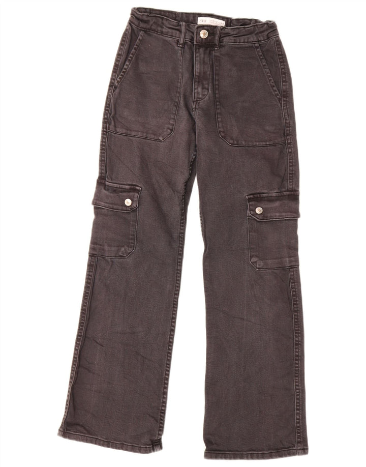 Zara Girls Cargo Wide Leg Jeans 11-12 År W24 L26 Grå