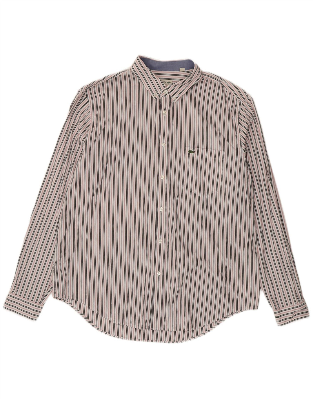 Lacoste Herre Regular Fit skjorte str. 45 XL Hvidstribet bomuld