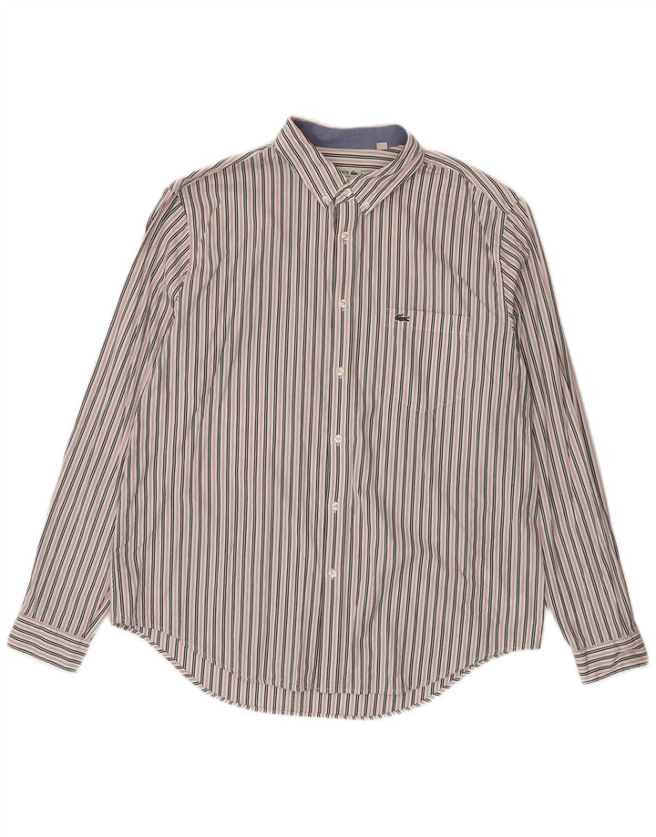 Lacoste Herre Regular Fit skjorte str. 45 XL Hvidstribet bomuld