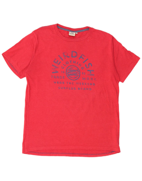 WEIRD FISH Herre grafisk T-shirt Top Stor rød bomuld