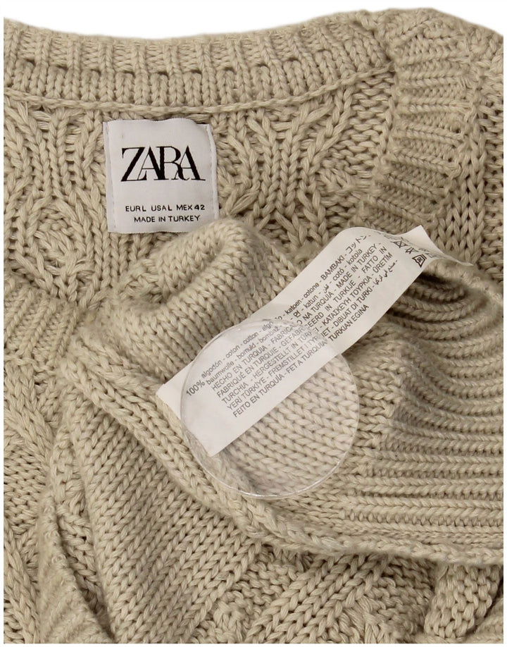 Zara Herre Boat Neck Jumper Sweater Stor Beige Bomuld