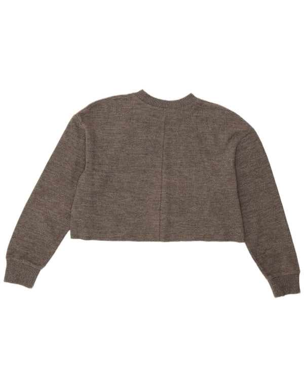 Zara Womens Crop Crew Neck Jumper Sweater UK 14 Medium Grey Cotton