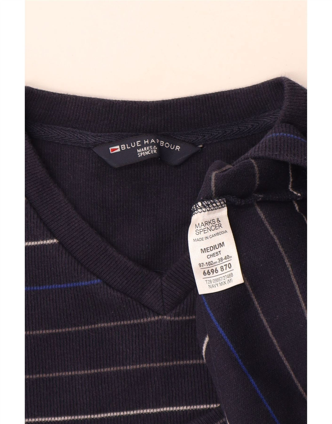 MARKS & SPENCER Herre V-hals sweater UK 38/40 Medium Navy Blue
