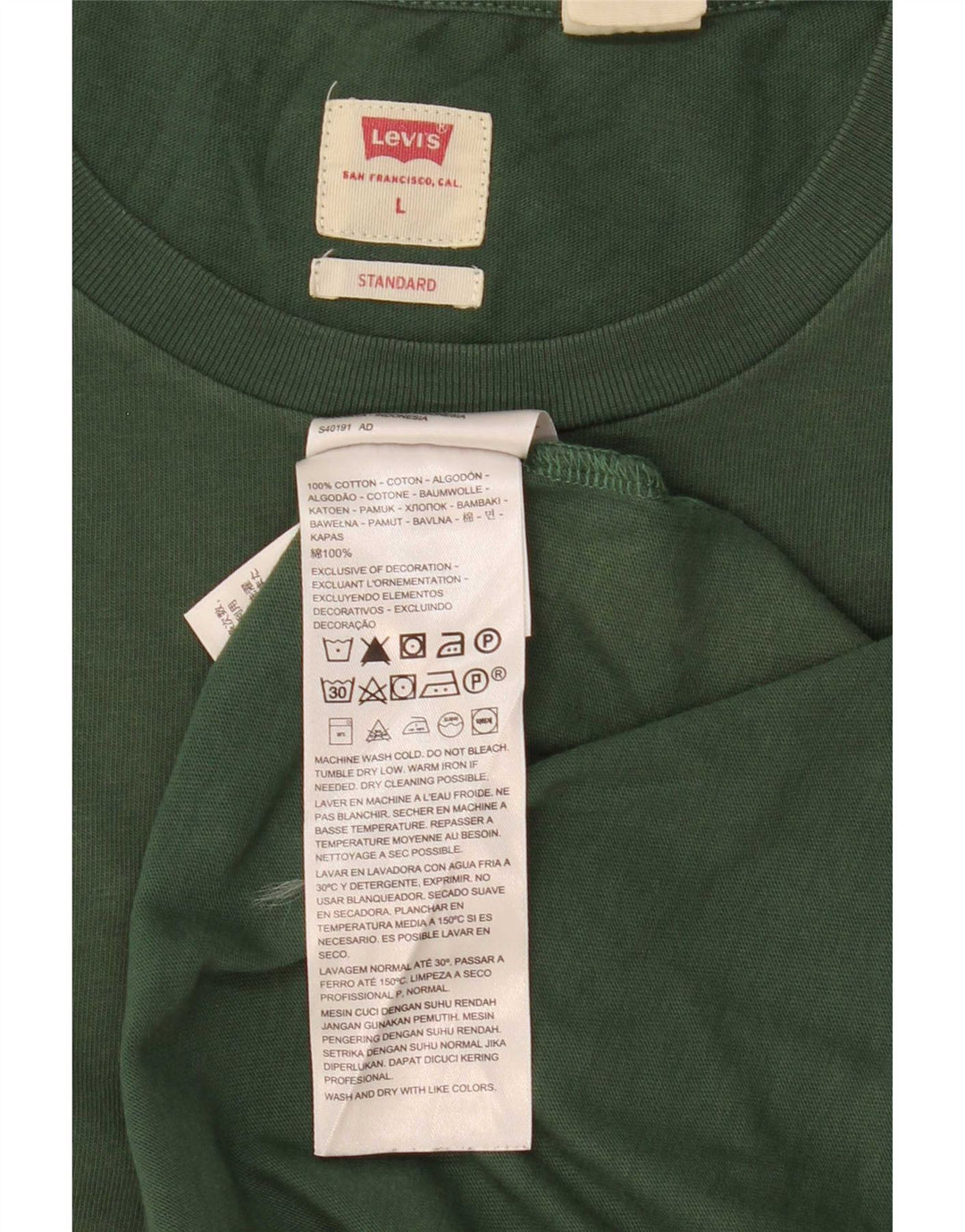 Levi's Herre Standard Fit T-Shirt Top Stor Grøn Bomuld