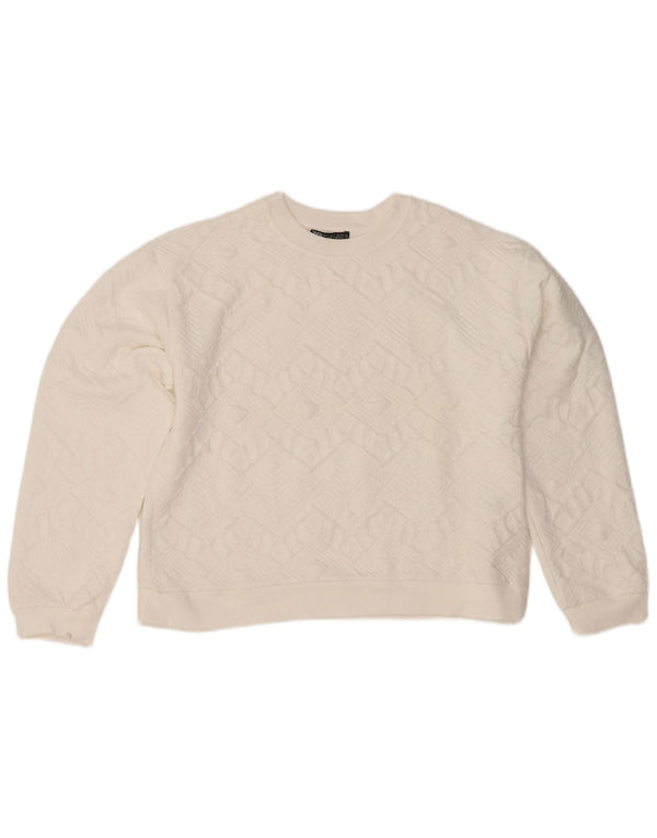 Zara Womens Crop Oversized Sweatshirt Jumper UK 10 Small White Geometric