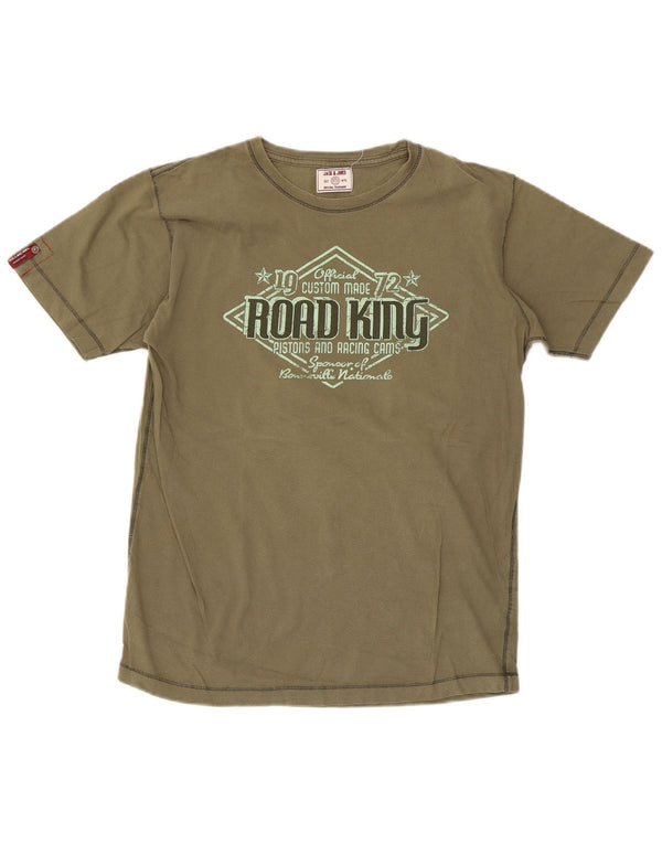 Jack & Jones Herre grafisk T-shirt Top XL Khaki Bomuld