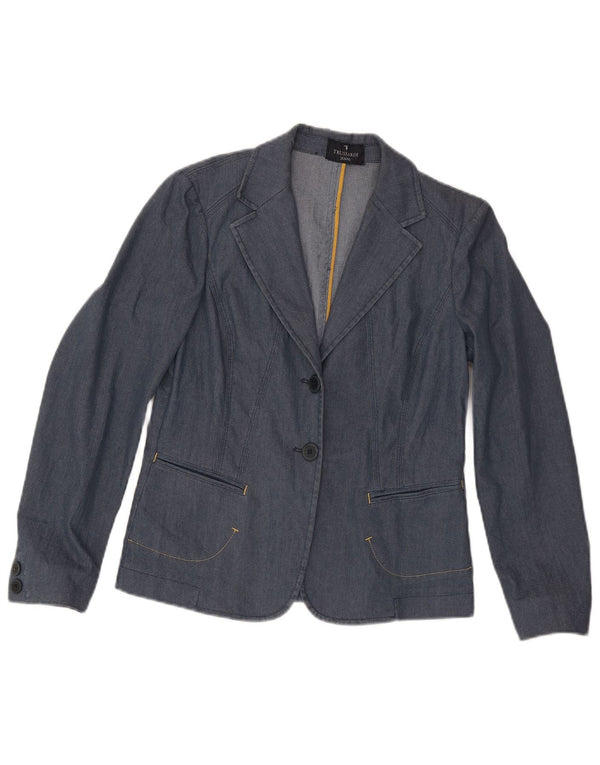 Trussardi Dame Denim 2 Button Blazer Jacket UK 14 Large Navy Blue