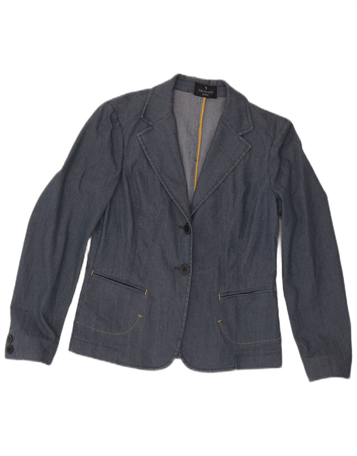 Trussardi Dame Denim 2 Button Blazer Jacket UK 14 Large Navy Blue