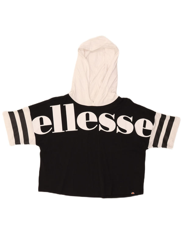 Ellesse Womens Crop Grafisk T-shirt top med hætte UK 6 XS Sort Colourblock