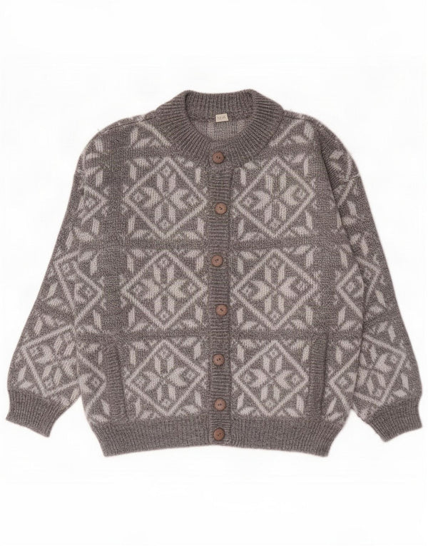 Vintage Herre Loose Fit Cardigan Sweater Small Grey Fair Isle Wool