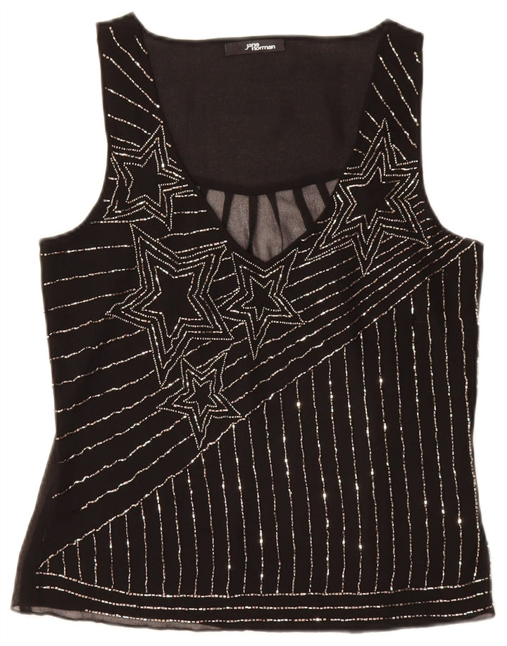 JANE NORMAN Dame ærmeløs bluse Top UK 8 Lille sort stribet