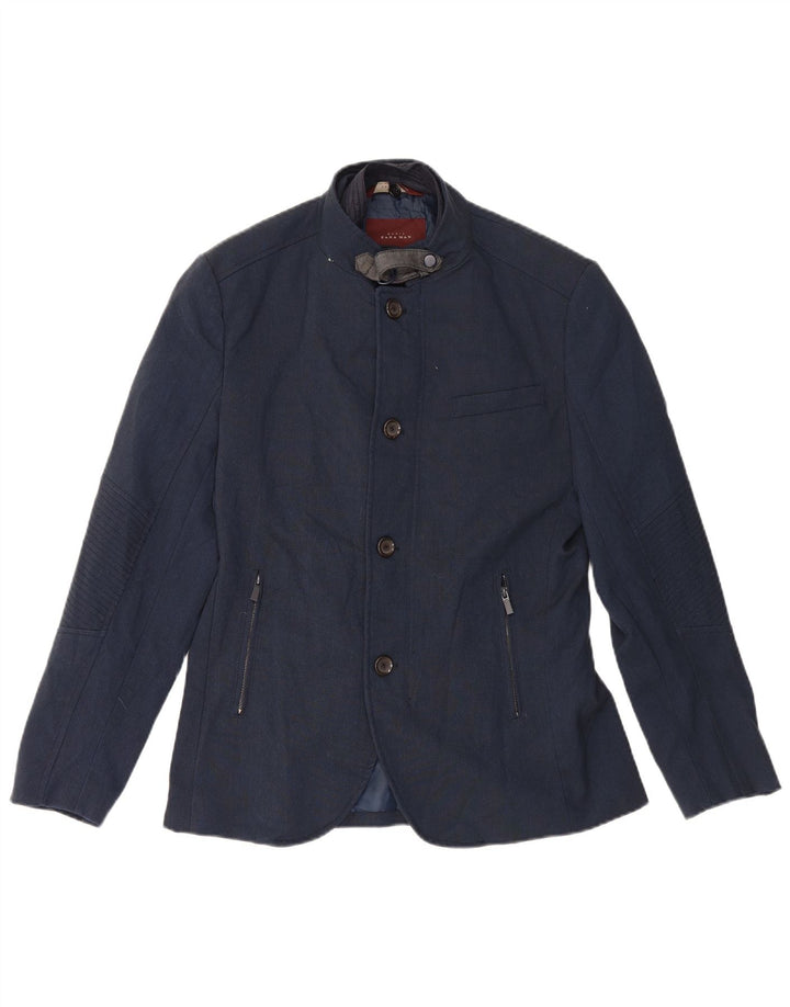 Zara Herre 4-knaps blazerjakke UK 40 Stor marineblå polyester