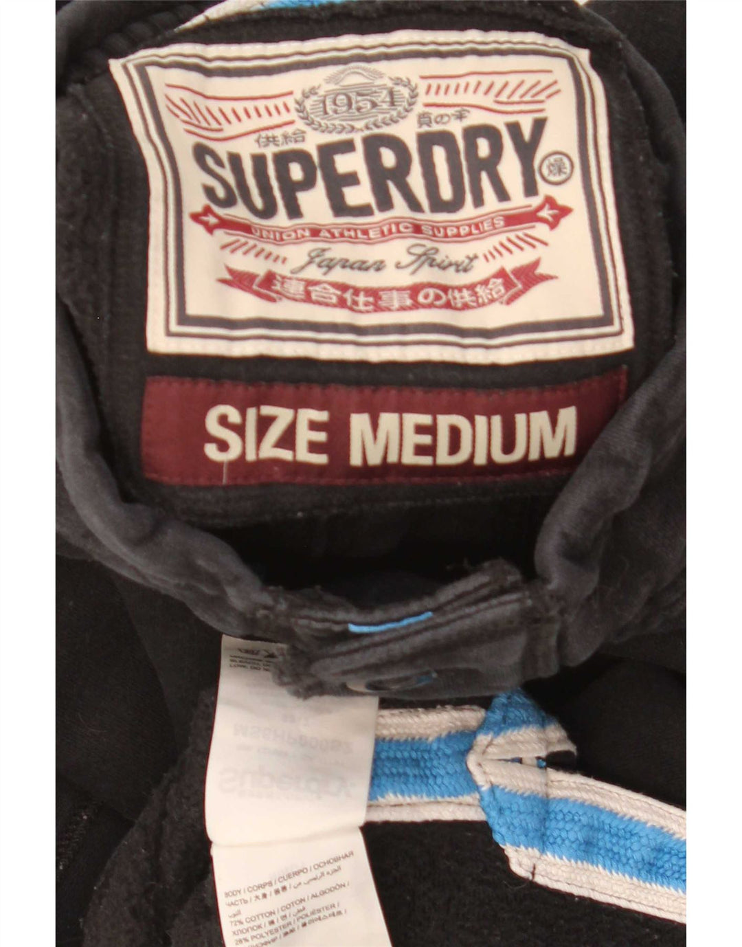Superdry Herre Grafisk Button Neck Sweatshirt Jumper Medium Sort Bomuld