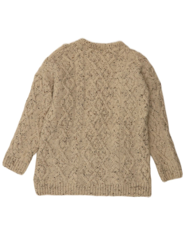 Acorn Herre grafisk rund hals sweater store beige flækkede nye uld