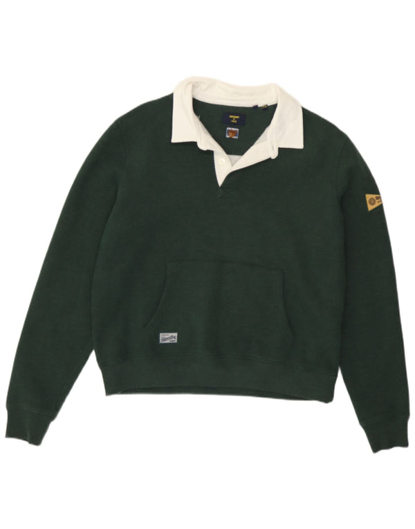 Superdry Dame Polo-hals Sweatshirt Jumper UK 12 Medium Green Colourblock