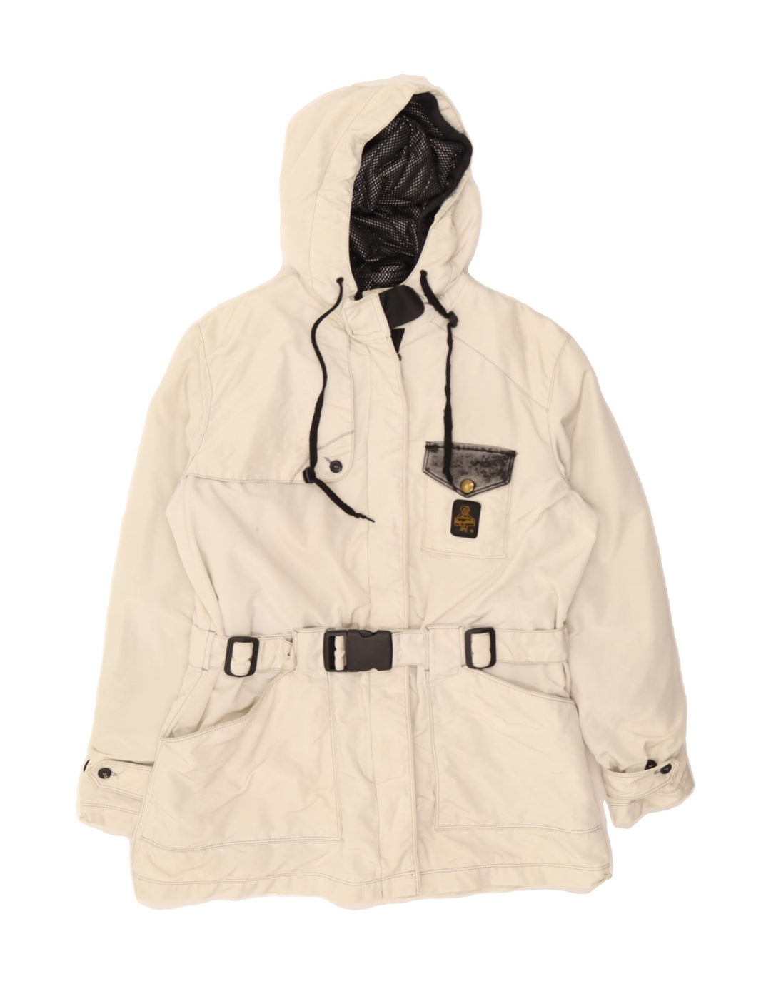 REFRIGIWEAR Womens Hooded Rain Jacket UK 16 Large Off White Polyamide Vintage Refrigiwear and Second-Hand Refrigiwear from Messina Hembry 