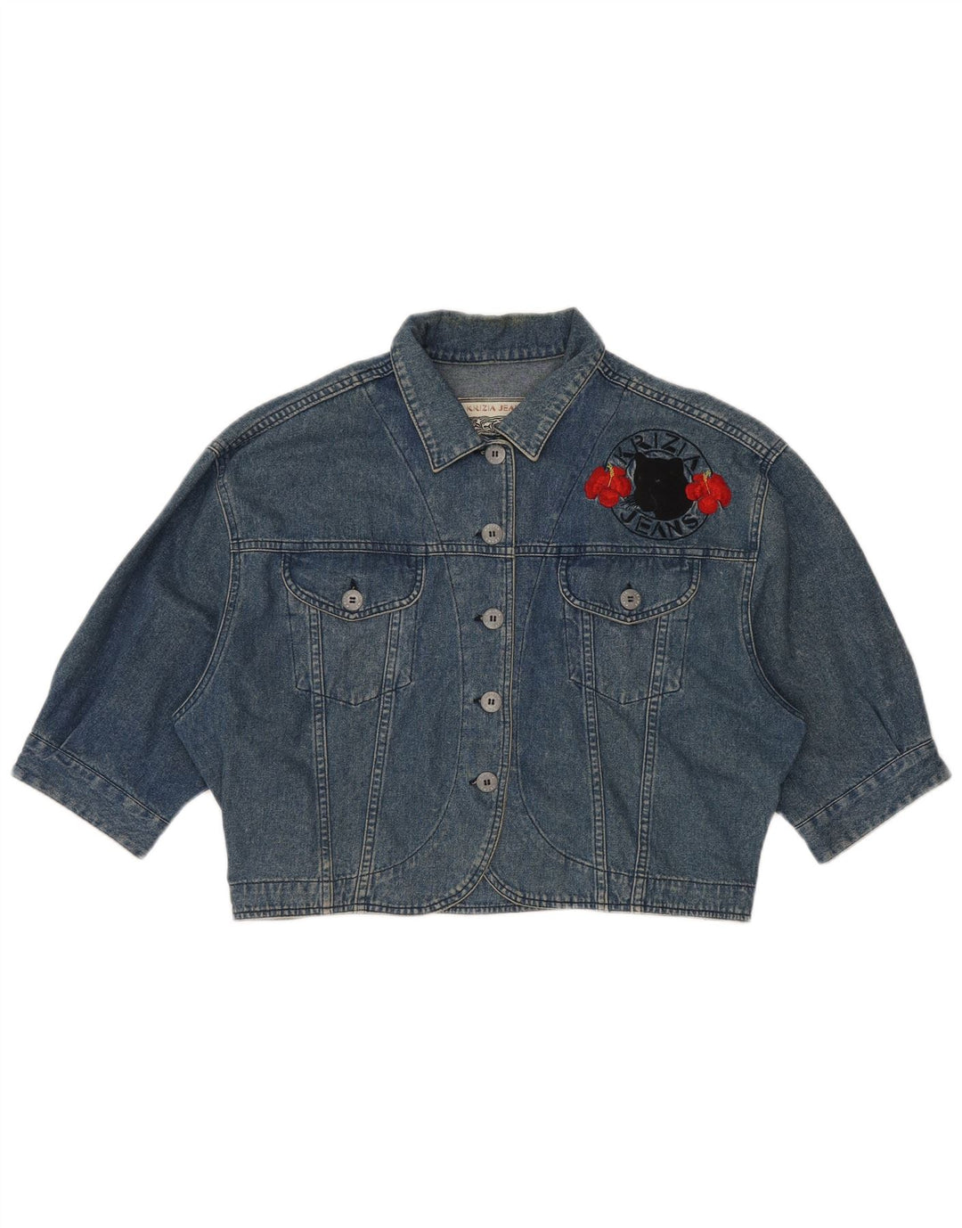 KRIZIA JEANS Dame Oversized Crop denimjakke IT 44 Medium Blue Floral