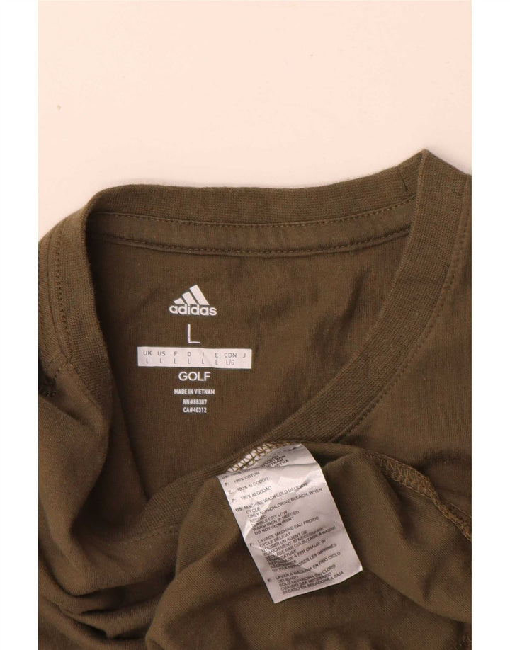 Adidas Herre Golf Grafisk T-Shirt Top Stor Khaki Bomuld