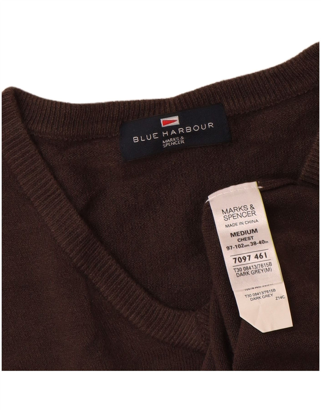 Marks & Spencer Herre Blue Harbor V-hals sweater Medium Grå Akryl